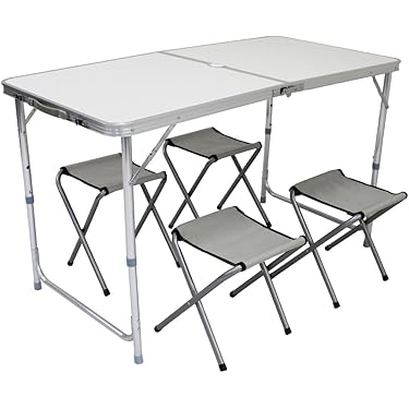 折りたたみ式 アルミ製テーブルチェア一体セット シルバー