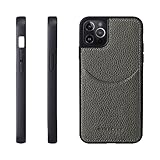 HANATORA for iPhone 14ProMax ケース 本革 耐衝撃 スマホケース スマホ コードホルダー 付き シュリンクカーフレザー ギフト マグネットなし オリーブグレー CPG-14ProMax-OliveGray