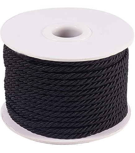 Swpeet 5mm Black Gold Twisted Cord – 19 Yards (18m) 3-Ply Polyester Decorative Rope, Shiny Viscose Thread For Gift Wrap, Curtain Tiebacks & Crafts