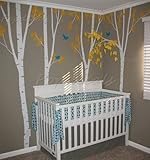 Super big (102 in) Nice Four Big Birch Trees (White/Yellow) for Living Room- Beautiful Tree Wall Dec
