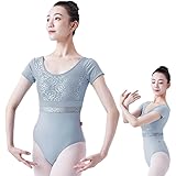 FLORPERRY バレエ専用服 レディース バレエレオタード服 半袖 ダンスウェア ダンス練習スカート 女性 バレエ衣装 大人用 メッシュバレエスーツ 体操ウェア フィットネスウェア