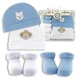 Little Me Baby Boys 4ピース帽子&ソックスギフトセット0 – 6ヶ月、ホワイト/ブルー