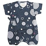 甚平 ロンパース ベビー 新生児 男の子 綿100% 日本製生地 グレコ 水玉/紺-9896 60-70cm