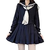[City Sea Sky] セーラー服 コスプレ 大きいサイズ 女子高生 スクール制服 5xl 学生服 半袖 紺三本 コスチューム 4点セット セーラー服 長袖 上下セット 関西襟 前開き 中学生 通学 入学式 本格制服 ハロウィン 仮装