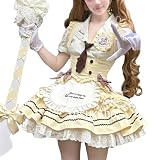 [ＸＨＳＵＫＡＤＯ] メイド服 上下セット 3点セット セットアップ ロリータ ブラウス ミニスカート ベスト レディース 服 制服 ゴスロリ ドレス 洋服 フリル リボン メード服 コスプレ 仮装 Lolita アイドル 衣装 半袖 夏 春 秋 冬 黄色 イエロー M [並行輸入品]