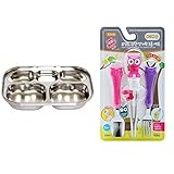 Edison Kids Spoon Fork Set (Spoon Fork Chopsticks Set( Owl Set of 3 Pink) + Stainless Steel Tray) [並