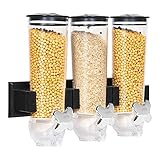 オートミール豆ナッツライスキッチンフードコンテナ用の壁掛けシリアルディスペンサーバレルドライフードディスペンサー-3 cylinders (ブラック)