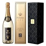 フェリスタス スパークリングワイン ギフト 金箔入り 750ml 【24カラット金箔】 ホワイトデー 就職祝い バレンタイン 結婚祝い 誕生日 プレゼント 辛口 (ゴールドBOX/ブラック包装)