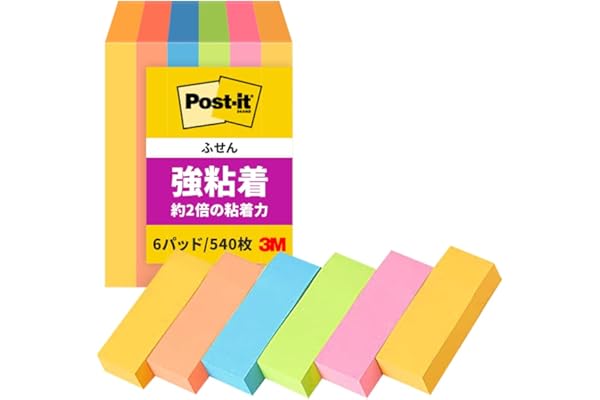 【Amazon.co.jp限定】 3M ポストイット 付箋 強粘着 細い ネオンカラー 75×25mm 90枚×6パッド 500-6SSAN-AM