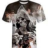 3D頭蓋骨 メンズ Tシャツ BOBOGOJP 3次元 ダーク係 面白い 3D 漫画ドクロ柄 夏半袖Tシャツ 個性的 ストリート系ブラウス 創意設計 スケルトン 春夏秋 丸首 上着 彼氏 トップス ク