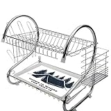 ステンレス製食器棚2段、キッチン用食器棚ドレーナーラックホルダードレンラック食器乾燥ラック引用、家はテントが松の木キャンプ旅行のテーマ、濃い青と白でレタリングされている場所ですステンレス製食器棚キッチンドライドリップトレイカトラリーラック収