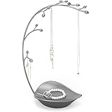 Umbra Orchid Jewelry Hanging Tree Stand - Multi-Functional Necklace Metal Holder Display Organizer Rack with a Ring Dish Tray