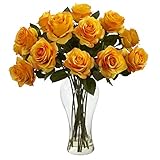 Nearly Natural 1328-OY Blooming Roses with Vase, Orange Yellow [並行輸入品]