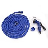 伸びるホース マジックホース 伸縮ホース 改良型 2mが7.5mに伸びる マジックホース ホースリール 洗車ホース 伸縮 散水ホース ノズル 耐久性 ブルー