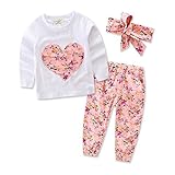 ALLAIBB ベビー服 長袖トレーナー 薄手 女の子 秋 キッズ 赤ちゃん 上下 セット 長ズボン 通気 ゴム 花柄 ヘアバンド size 90 (ピンク)