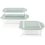 Pyrex 1135014 Deep Dish Glass Baking Dishes with Sage Lids, (6 Piece set)