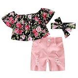 Zhengpin 夏 子供 花柄 パンツ キッズ 半袖 女の子 キッズ 3点セット