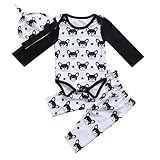SOBABY 子供服 パンダ柄 上下 セットアップ 長袖 ロンパース＆ズボン＆帽子 (80cm/6-12ヶ月, ホワイト)