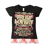 (ブラック/80cm)子供服 女の子 Tシャツ 半袖 襟リブ 裾フリル ラメプリント バックプリント 女児 ベビー