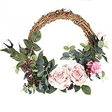 Zehuiホーム壁装飾人工Festivalウェディングパーティー32 cmローズWreathシルクフラワー花ガーランドハンドメイドピンク