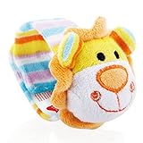 DEHANG リストラトル ガラガラ 鈴入り 赤ちゃん マジックテープ 五感分け ベビー キッズ 音が鳴る 可愛い 保温 敏感肌に（０～３歳 ライオン）