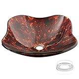 16 " Artistic強化ガラス容器シンクマウントリング溝バスルームボウルバタフライスタイル(容器のみ)
