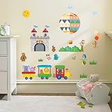 ZooArts ウォールステッカー 動物の城 熱気球 小さい汽車 可愛い動物 遊び 子供部屋 幼稚園 保育所 壁紙 シール 壁の装飾 環境保護 おしゃれ はがせる インテリア雑貨 賃貸OK