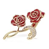 エレガントブローチ 薔薇 ブローチ 24K金箔ローズ バラ花 生花に浸し 永遠なラブ キラキラ クリスマス バレンタイン 記念日 誕生日 贈り物 (レッド, Bタイプ)