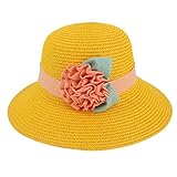 MultifitガールズフラワーリボンSunhat大きなつばビーチバケットハット(イエロー1 )