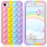 aupartuds Pop It 電話ケース ソフトシリコンレインボー iPhone 7 Plus iPhone 8 Plus iPhone 6 Plus用 ストレス解消 プッシュポップバブル フィジェットトイカバー かわいい 面白い 保護シェル 5.5インチ