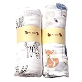 PS BABY 2組 モスリン コットン ベビー ガーゼ おくるみ ケット (キツネxシマウマ)