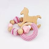 Mamimami Home 歯固め 木製 ブレスレット 可愛い 木馬の形 ガラガラ 木育 歯がため おしゃぶり かぎ針編みリング かぎ針編みビーズ 知育玩具 出産祝い 新生児贈り物 男の子 女の子 [