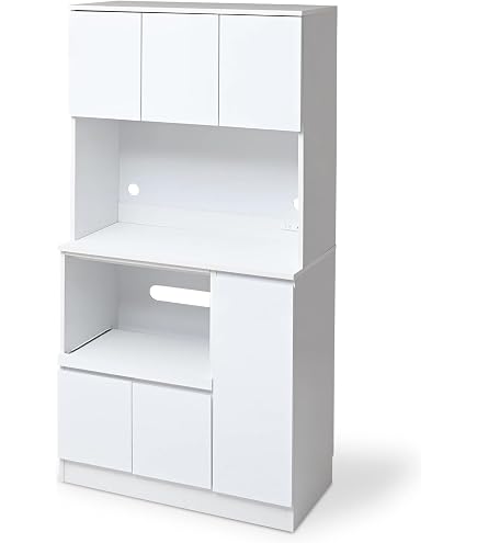 Amazon | ホワイト食器棚【パスタキッチンボード】（幅90cm×高さ180cm