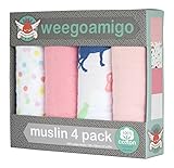weegoamigo(ウィーゴアミーゴ) おくるみ ガーゼ 4枚 箱入り 4 Pack Muslin Party Animals パーティーアニマルズ