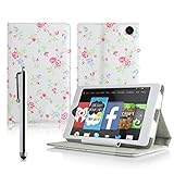 Casezilla Amazon Fire HD 6 Tablet (Wi-Fi 8GB & 16GB) Multi-Function Roses Leather Case / Typing & Vi
