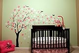 Pop Decors "Black/Pink/White Go Right Drifting Flowers and Birds" Beautiful Wall Stickers for Kids R