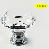 iQualite 8pcs 40 mmクリスタルガラスキャビネットノブダイヤモンド形状引き出しキャビネットPulls IQ_NB01