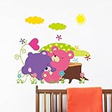 ZooArts 子供の部屋 動物 ベア 熊 クマ 花 ツリー 取り外し可能な ウォールステッカー 壁デカール 壁紙 壁の装飾