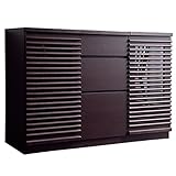 タンスのゲン 大川家具 国産 完成品 キャビネット 幅120cm 本棚 天然木 アルダー無垢 引出し収納 ブラウン 38700017 BR