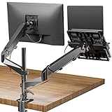 工匠藤井 デュアルノートパソコン モニターアーム 2画面 トレイ付き ガススプリング式 15-32インチ対応 耐荷重0-9kg VESA対応