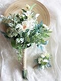 ウェディング ブーケ　ブートニア セット バラ 結婚式 造花　ブーケ＆ブーケトニア セット 結婚式 造花 花束 結婚式の花束 (韓国直発送) flyaile