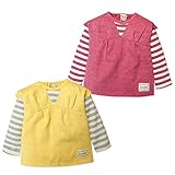 (レッド/90cm)ベビー服 女の子 トレーナー 長袖 UZULAND 裏起毛 肩レース ボーダー柄 ワッペン 女児 ベビー