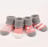 Tkoool ベビー 赤ちゃん キッズ 用 靴下 くつした ソックス ４足＆かわいい王冠セット (厚手ピンク L)