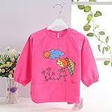 幼児 子供 エプロン ベビー 長袖 エプロン 防水 食事用 お絵かき用 泥遊び用 入園 保育園用 傘 1歳-1.5歳 Rose