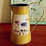 Vancore ( TM )ノスタルジアスタイルShabby Chic大きいメタルピッチャー花瓶の花装飾用 イエロー HD-VA00826-Yel-ADD