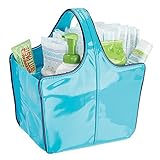 mDesign Baby Nursery Tote Bag for Diapers, Wipes, Powder - Vegan Patent Leather, Medium, Teal/Navy b