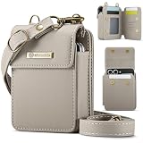 XIMAND フリップウォレットバッグ、5つのカードスロット、キャッシュソルトジッパーポケット、RFIDブロッキングハンドとクロスボディショルダーストラップ付き。グレー