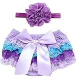 Luyun ブルマのおむつカバーとヘッドバンドのセット ベビー 乳幼児 女の子用 コットン チュール ラッフル リボン付き