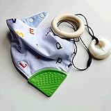 Reversible 2 in 1 Teether and drool bib, organic teething ring & silicone teething necklace for mom 