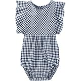 OSHKOSH(オシュコシュ) ラッフルスリーブギンガムボディスーツ ネイビー ロンパース半袖 18ヶ月【並行輸入】
